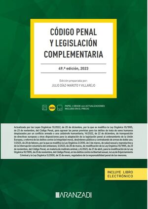 CÓDIGO PENAL Y LEGISLACIÓN COMPLEMENTARIA (PAPEL + E-BOOK)