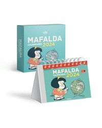 CALENDARIO 2024 MAFALDA. ESCRITORIO TURQUESA CON CAJA